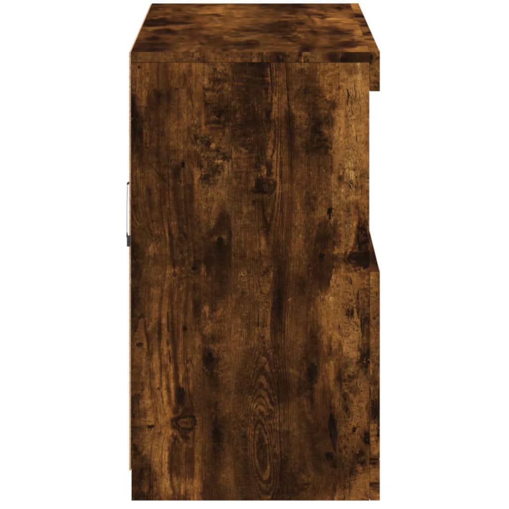 Skjenk med LED-lys røkt eik 81x37x67 cm