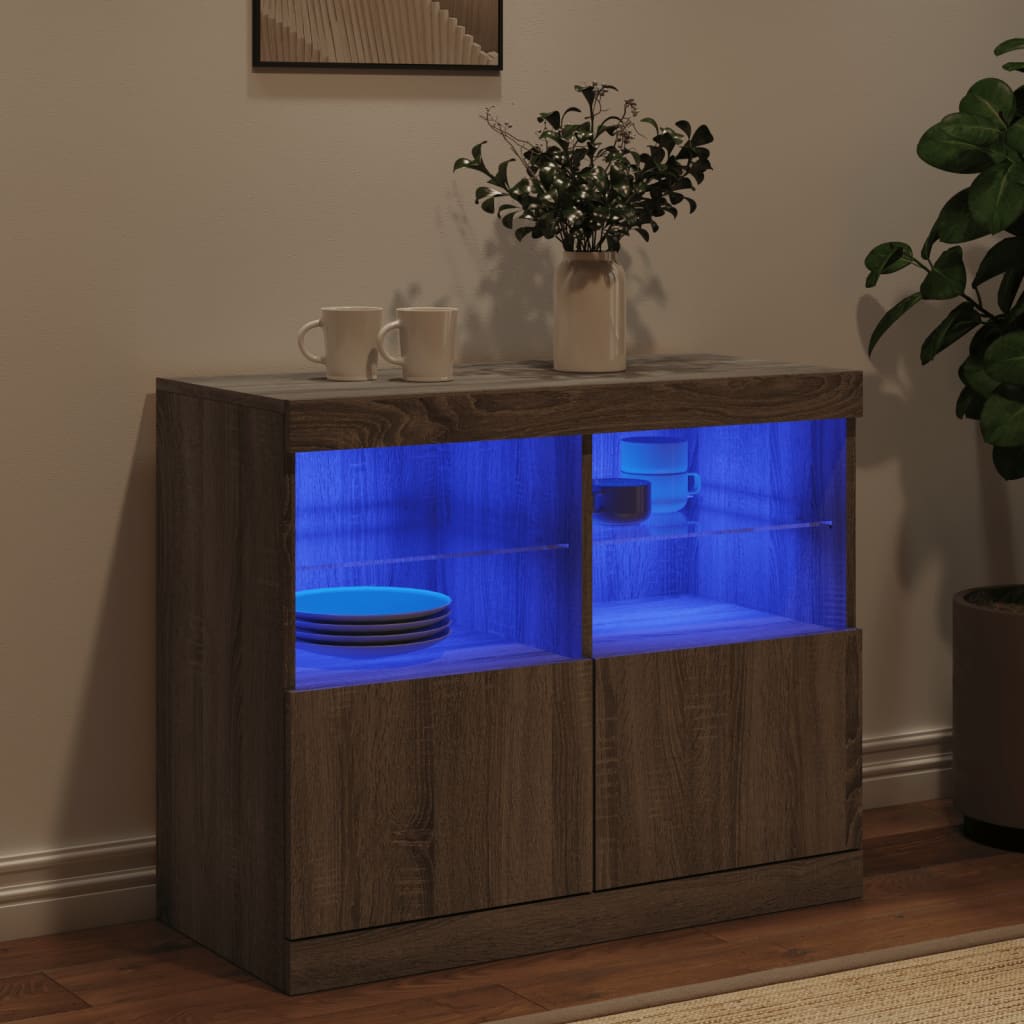 Skjenk med LED-lys grå sonoma 81x37x67 cm