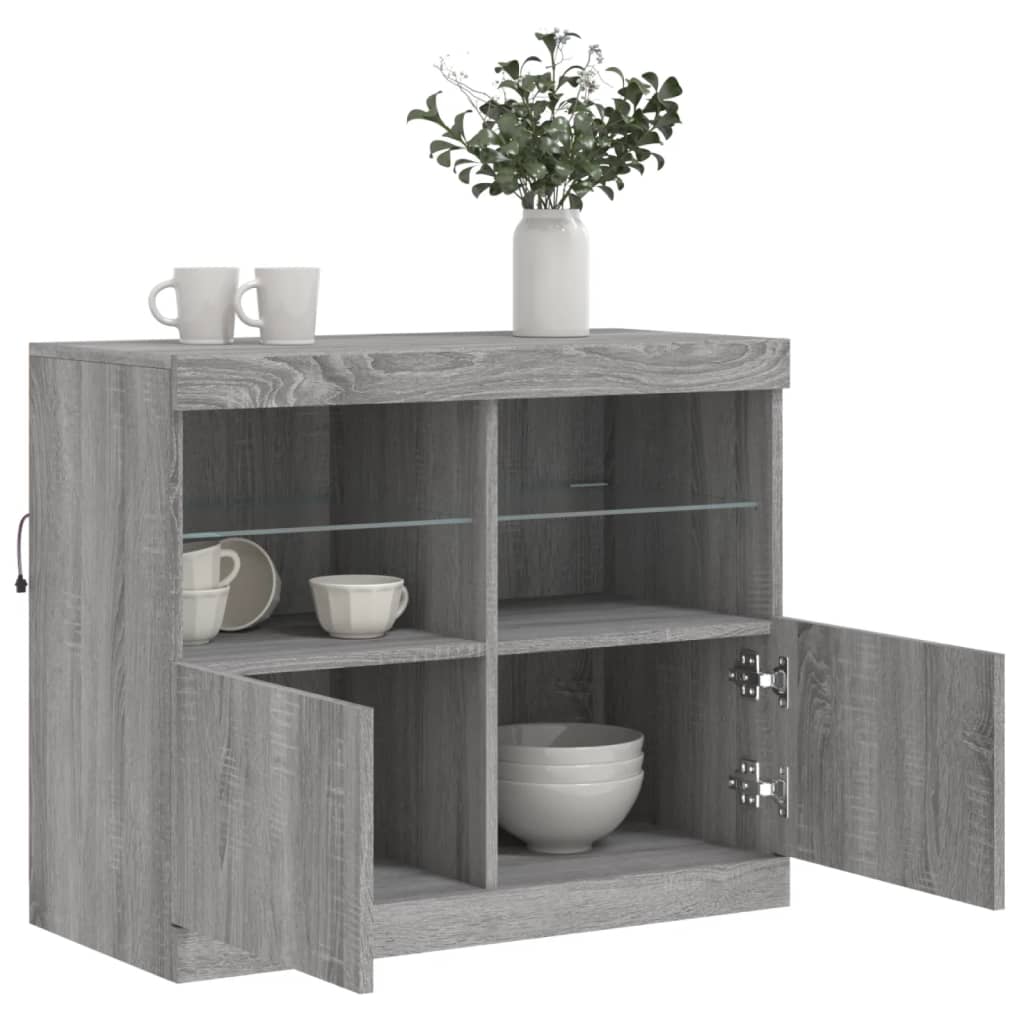 Skjenk med LED-lys grå sonoma 81x37x67 cm