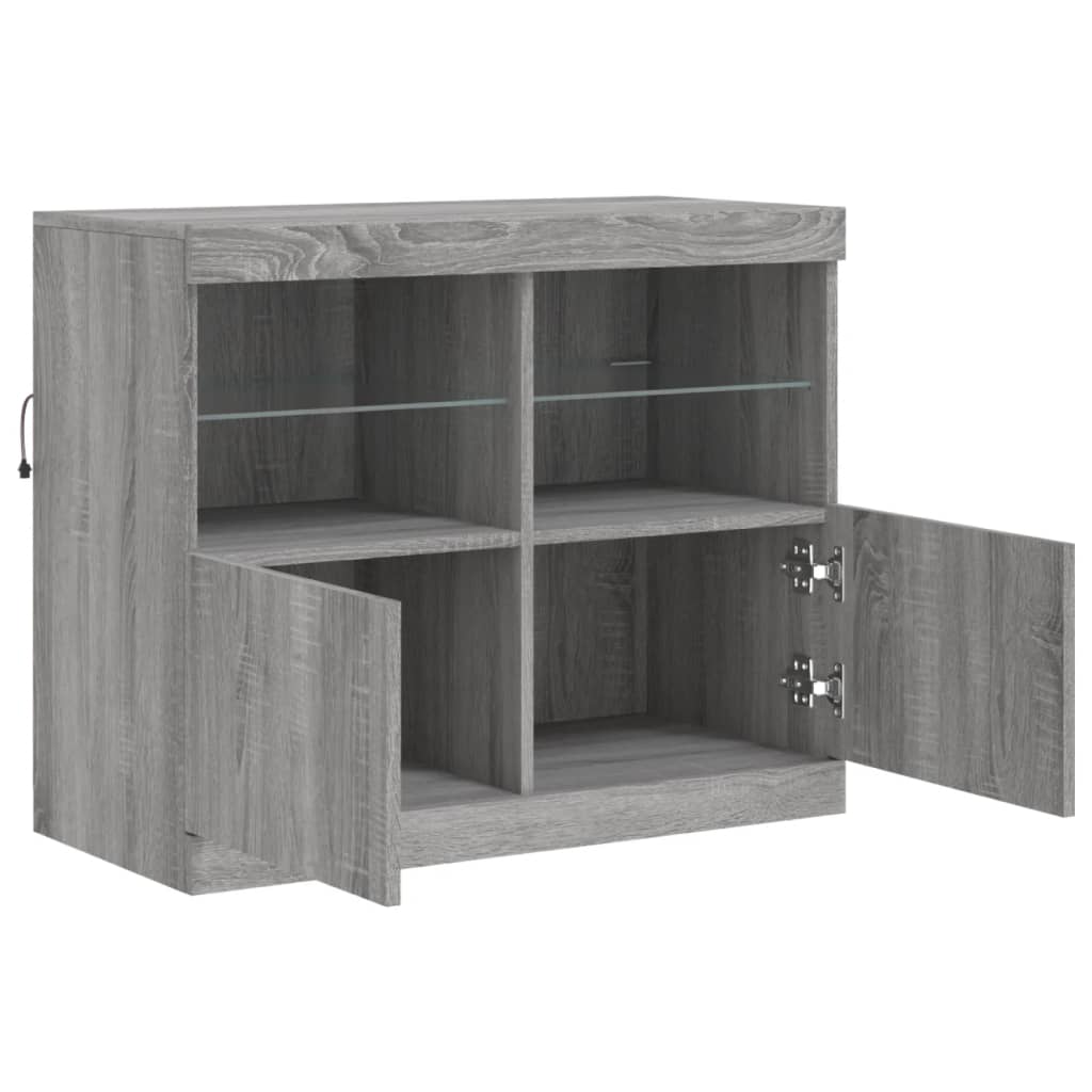 Skjenk med LED-lys grå sonoma 81x37x67 cm
