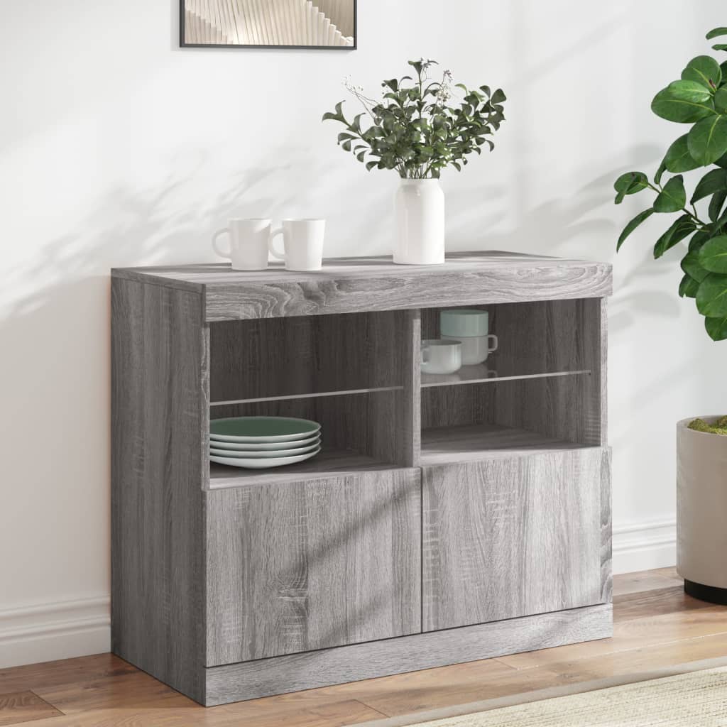 Skjenk med LED-lys grå sonoma 81x37x67 cm