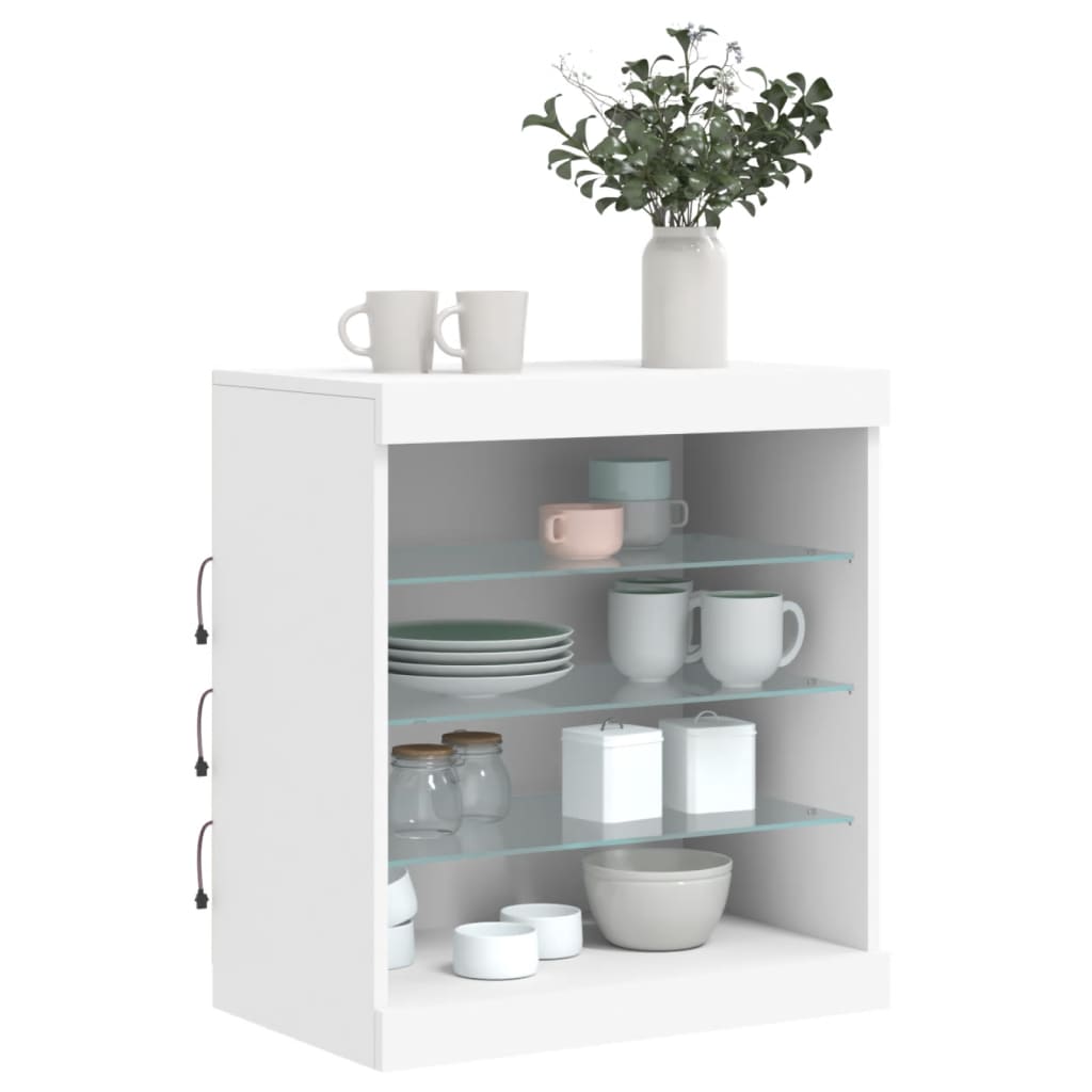 Skjenk med LED-lys hvit 60,5x37x67 cm
