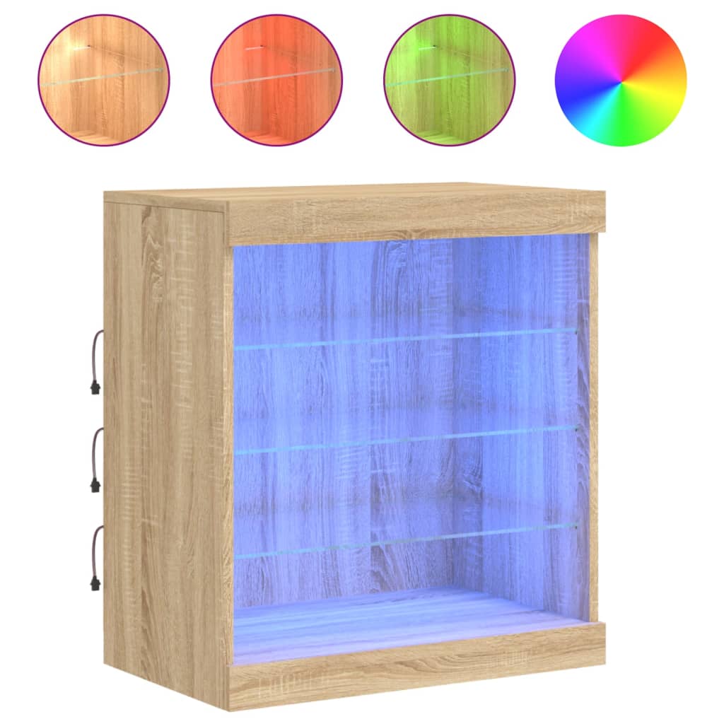 Skjenk med LED-lys sonoma eik 60,5x37x67 cm