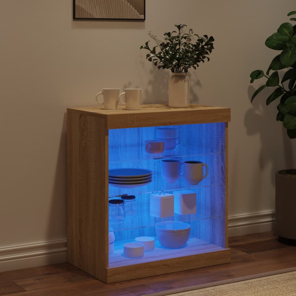 Skjenk med LED-lys sonoma eik 60,5x37x67 cm