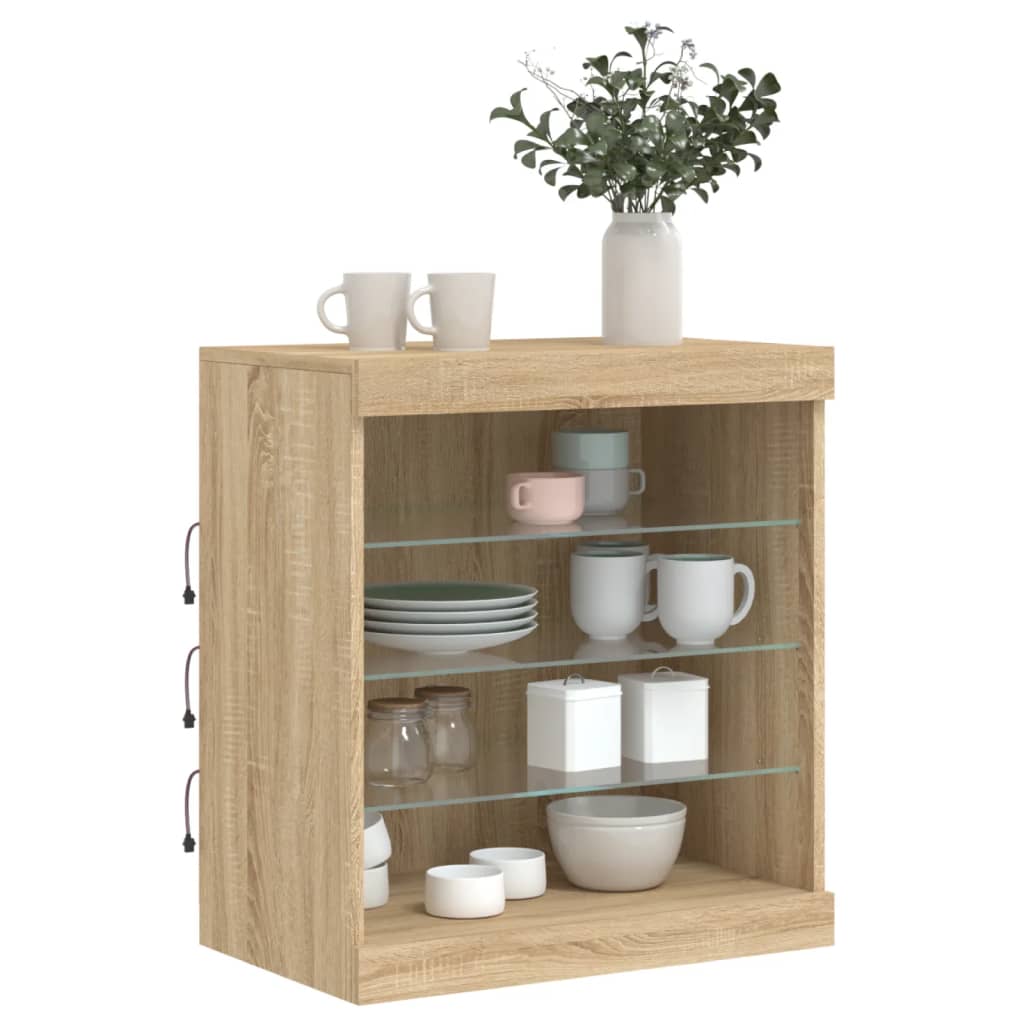 Skjenk med LED-lys sonoma eik 60,5x37x67 cm