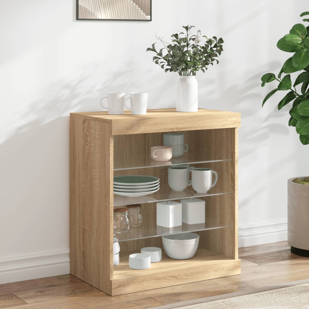 Skjenk med LED-lys sonoma eik 60,5x37x67 cm