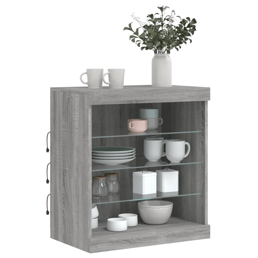 Skjenk med LED-lys grå sonoma 60,5x37x67 cm