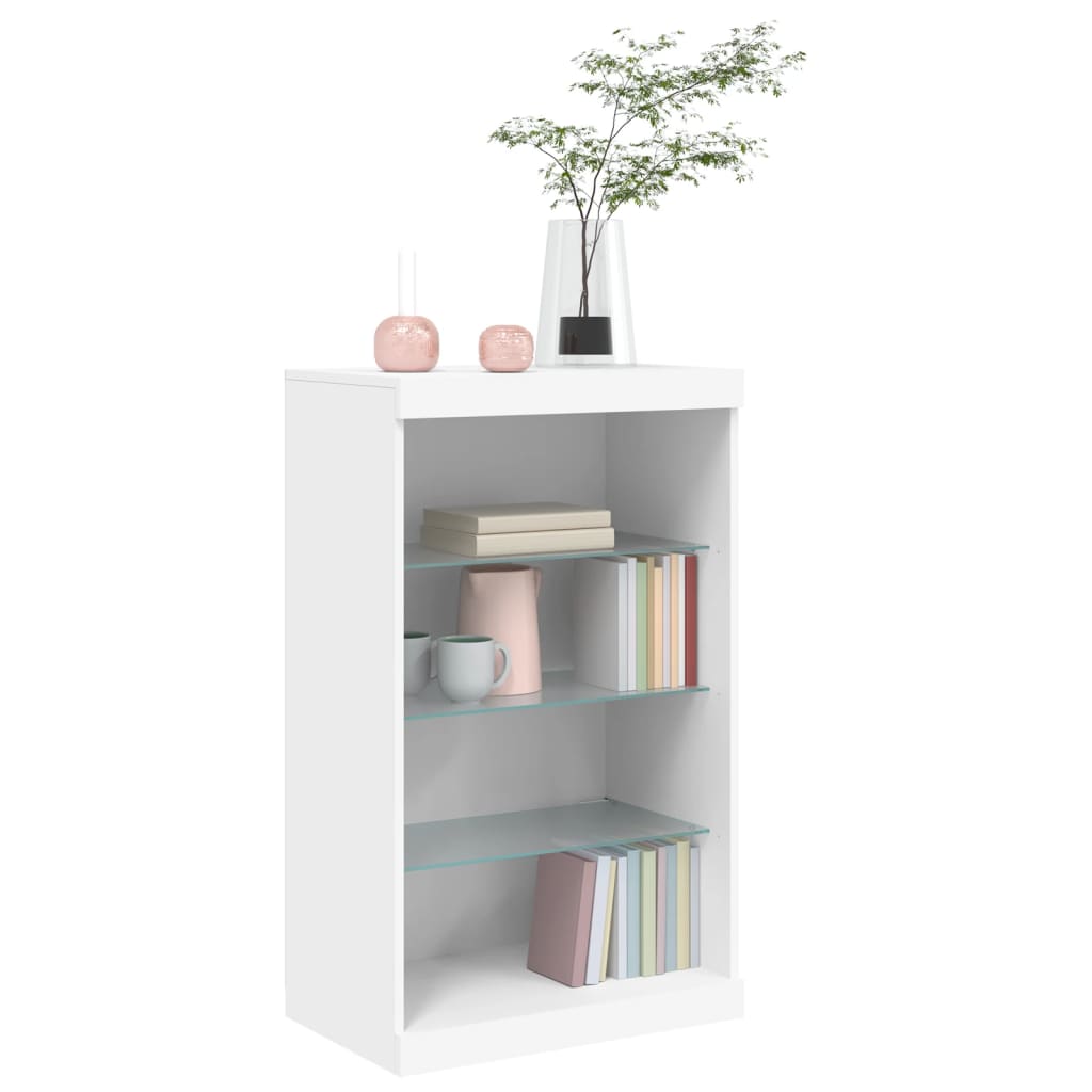 Skjenk med LED-lys hvit 60,5x37x100 cm