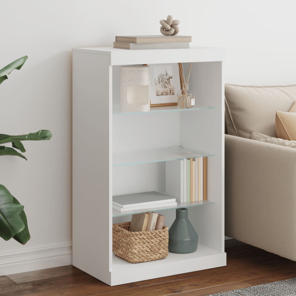 Skjenk med LED-lys hvit 60,5x37x100 cm