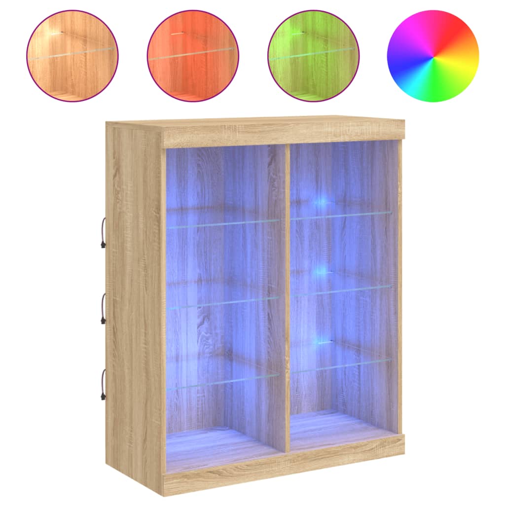 Skjenk med LED-lys sonoma eik 81x37x100 cm