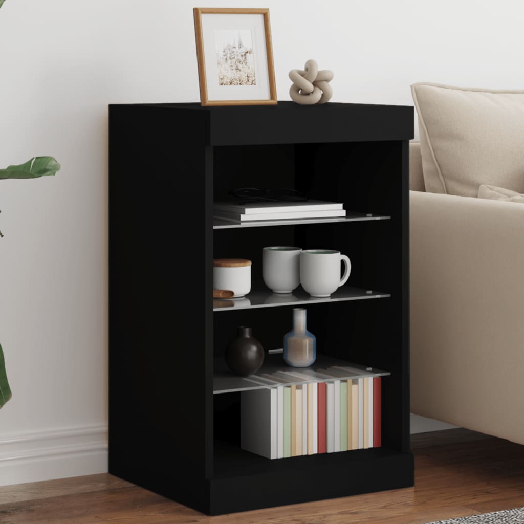 Skjenk med LED-lys svart 41x37x67 cm