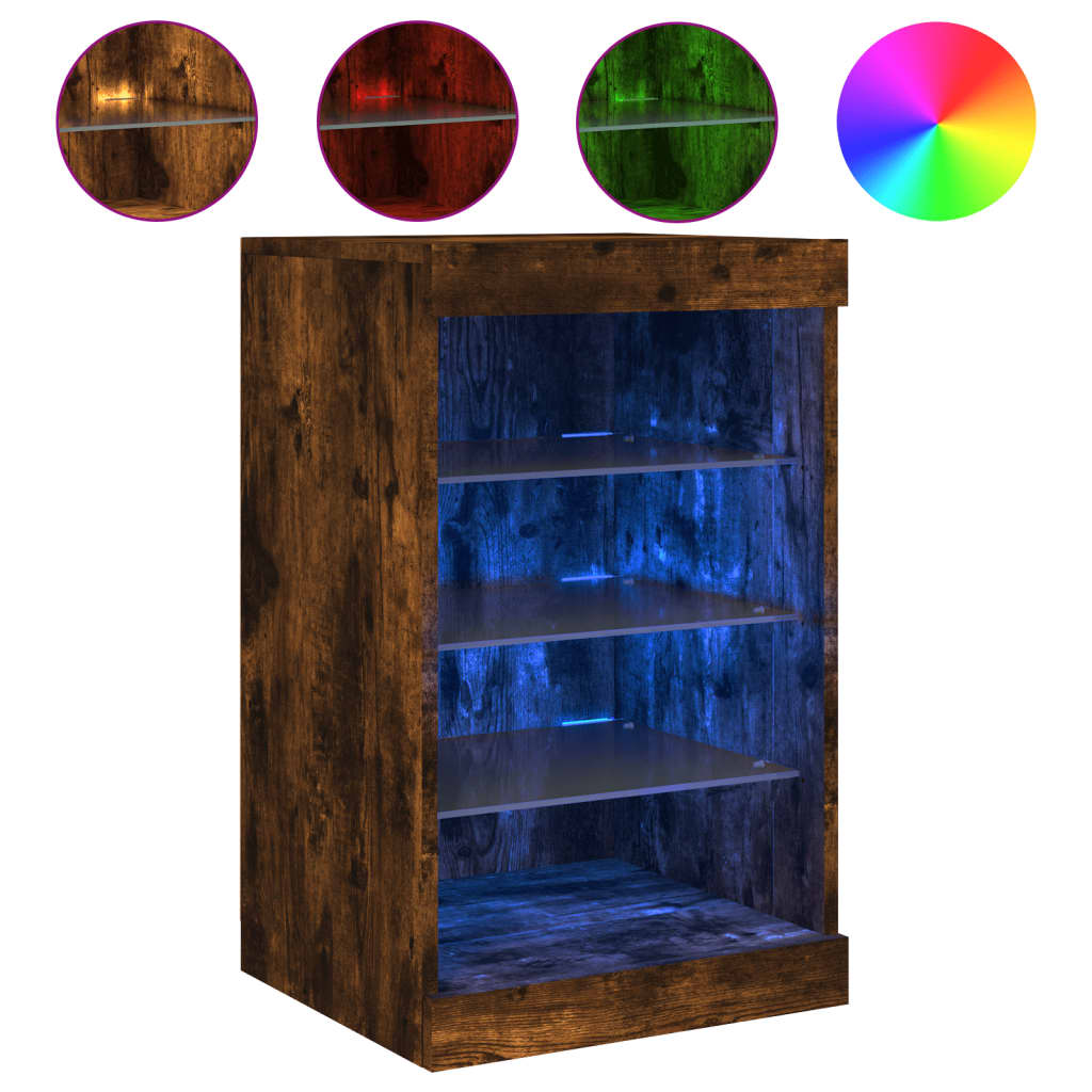 Skjenk med LED-lys røkt eik 41x37x67 cm