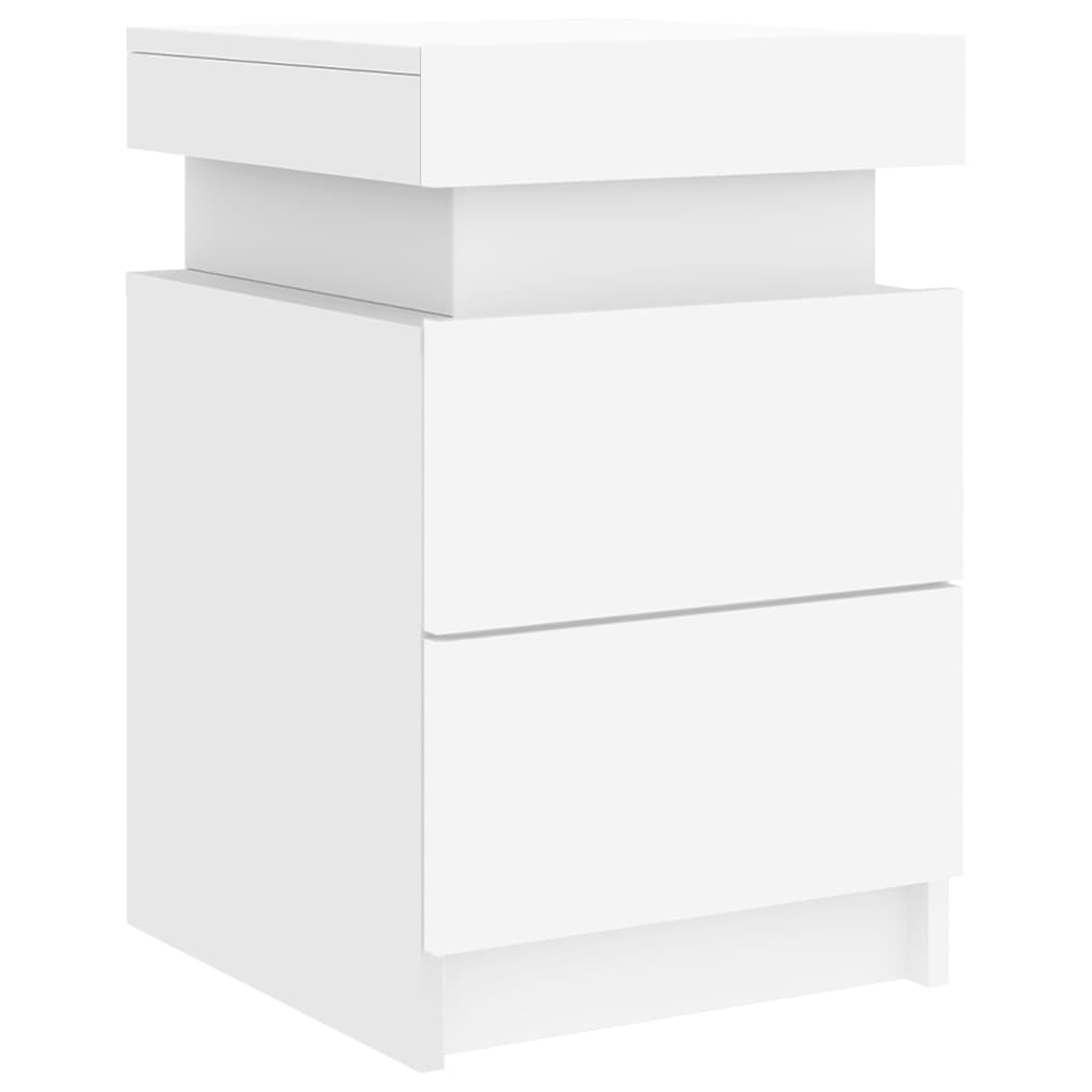 Nattbord med LED hvit 35x39x55 cm