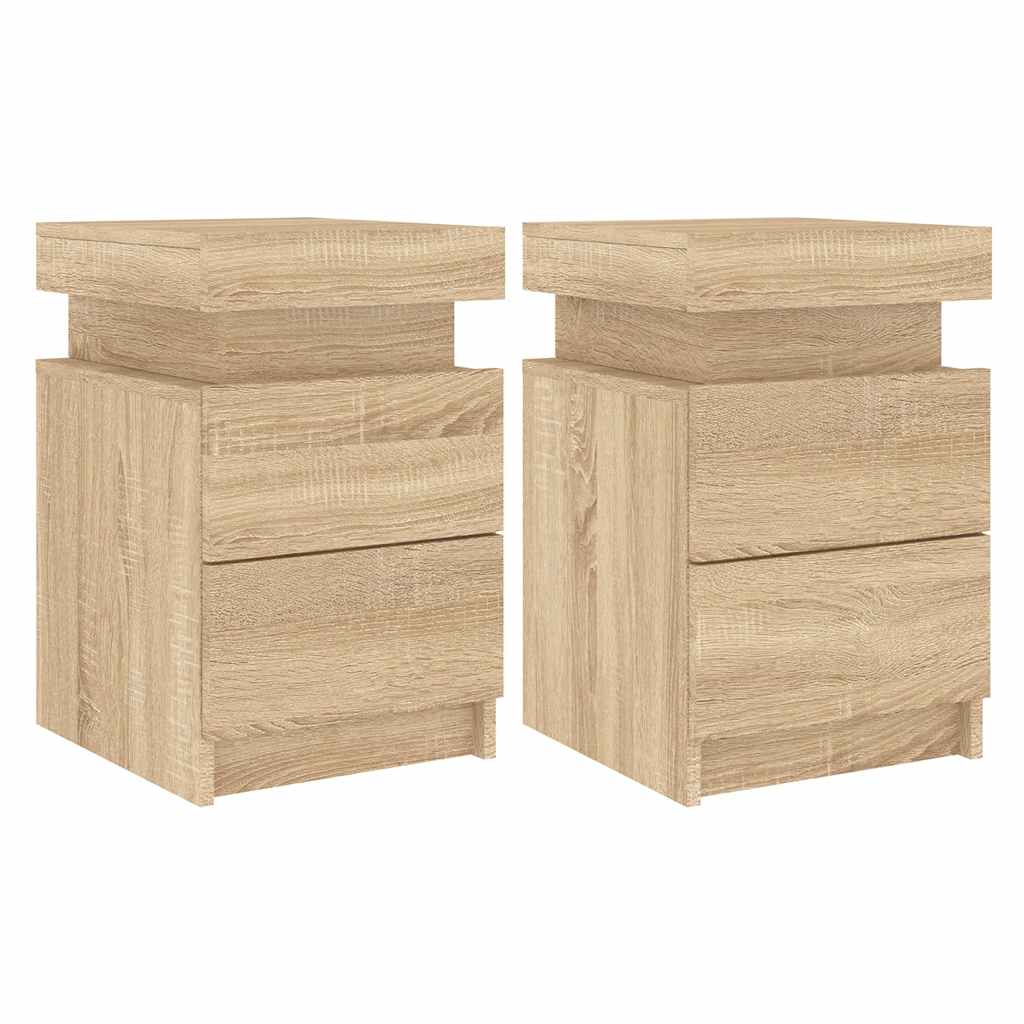 Nattbord med LED 2 stk sonoma eik 35x39x55 cm