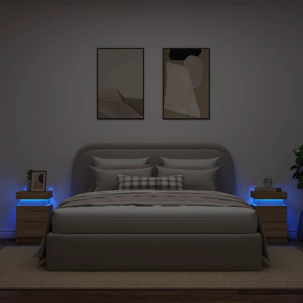 Nattbord med LED 2 stk sonoma eik 35x39x55 cm