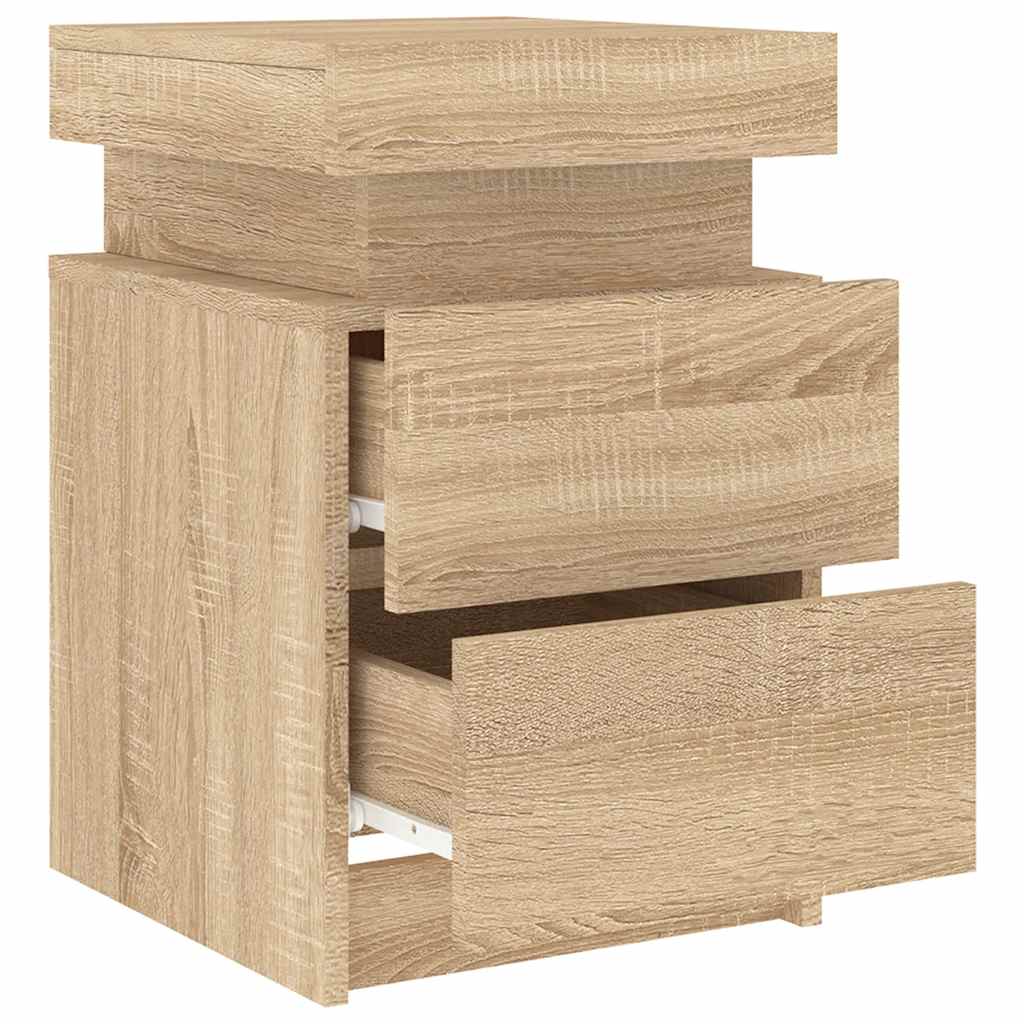 Nattbord med LED 2 stk sonoma eik 35x39x55 cm