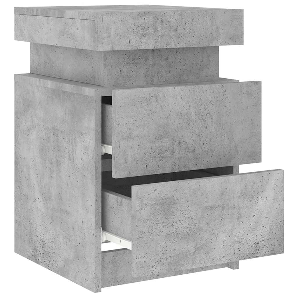 Nattbord med LED betonggrå 35x39x55 cm