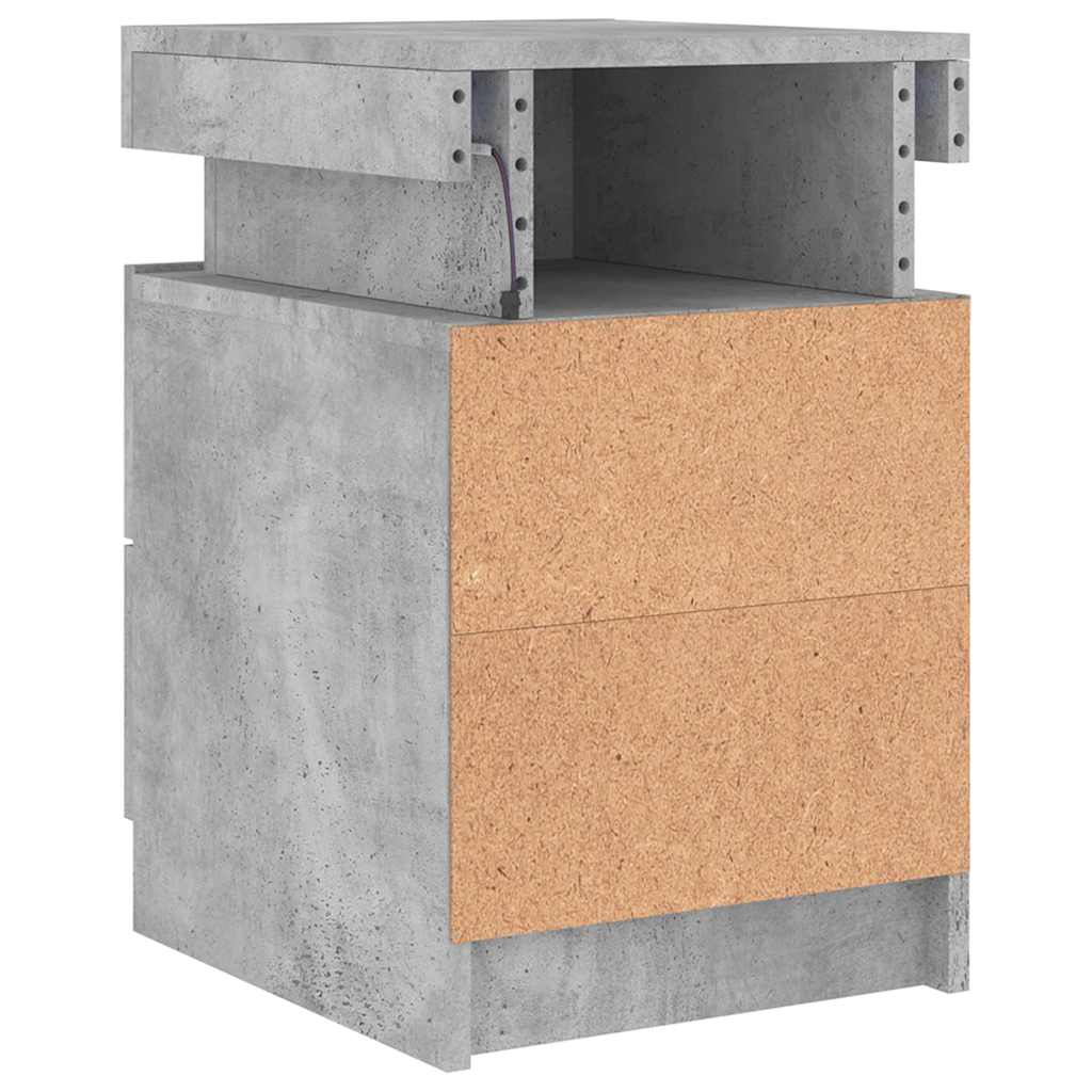 Nattbord med LED betonggrå 35x39x55 cm