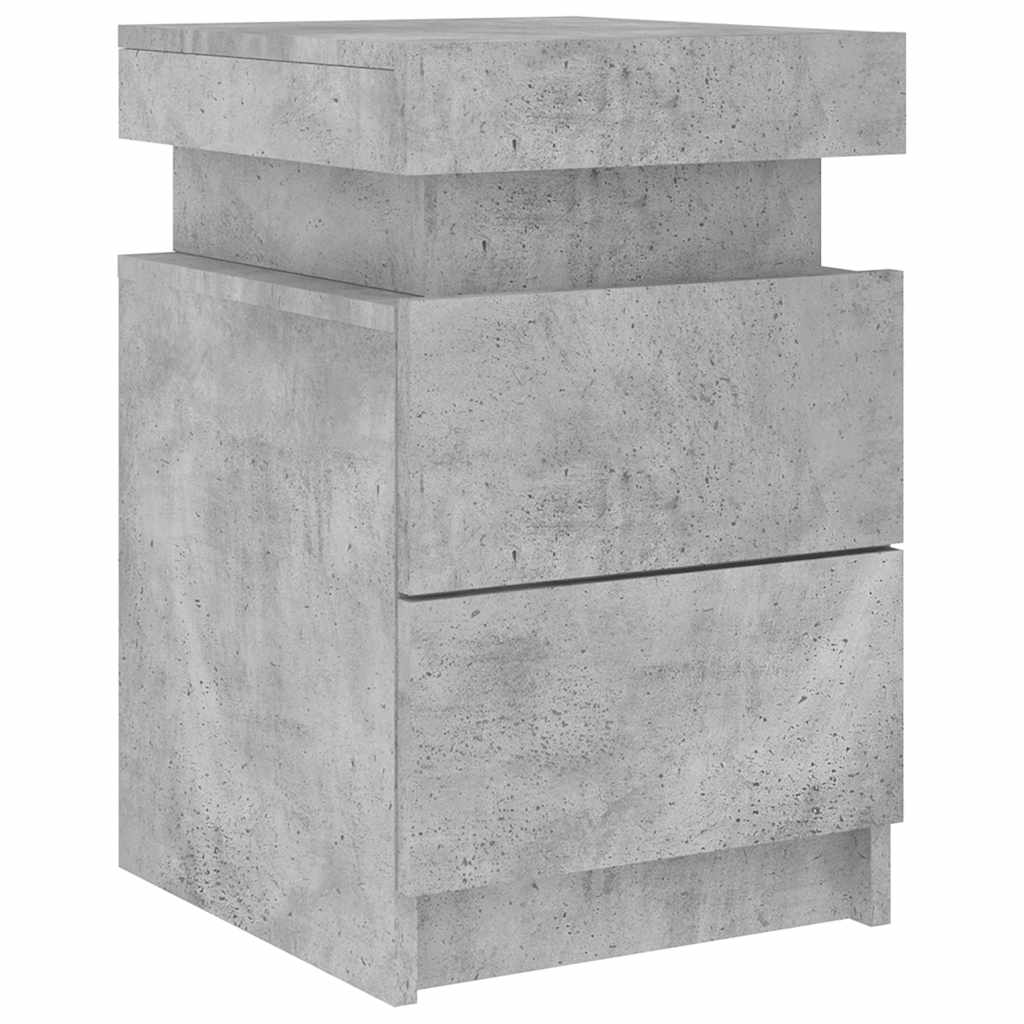 Nattbord med LED 2 stk betonggrå 35x39x55 cm