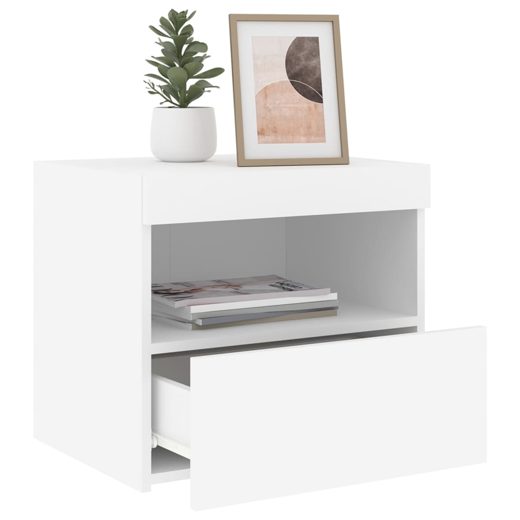 Nattbord med LED 2 stk hvit 50x40x45 cm