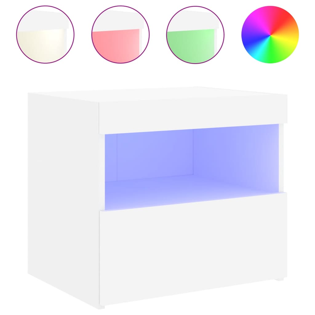Nattbord med LED 2 stk hvit 50x40x45 cm