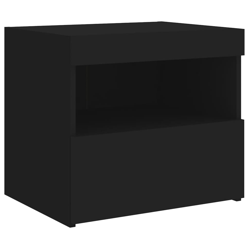 Nattbord med LED svart 50x40x45 cm