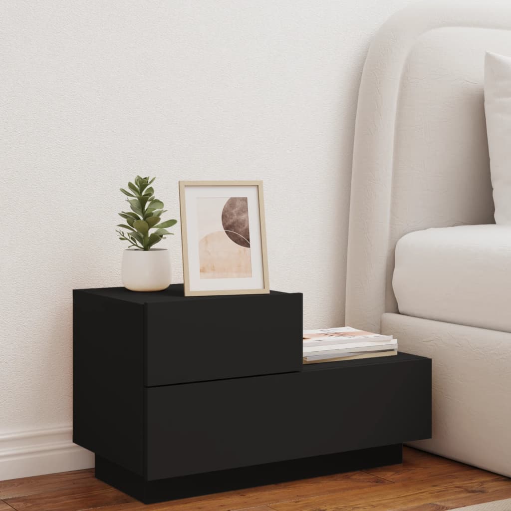 Nattbord med LED svart 70x36x40,5 cm