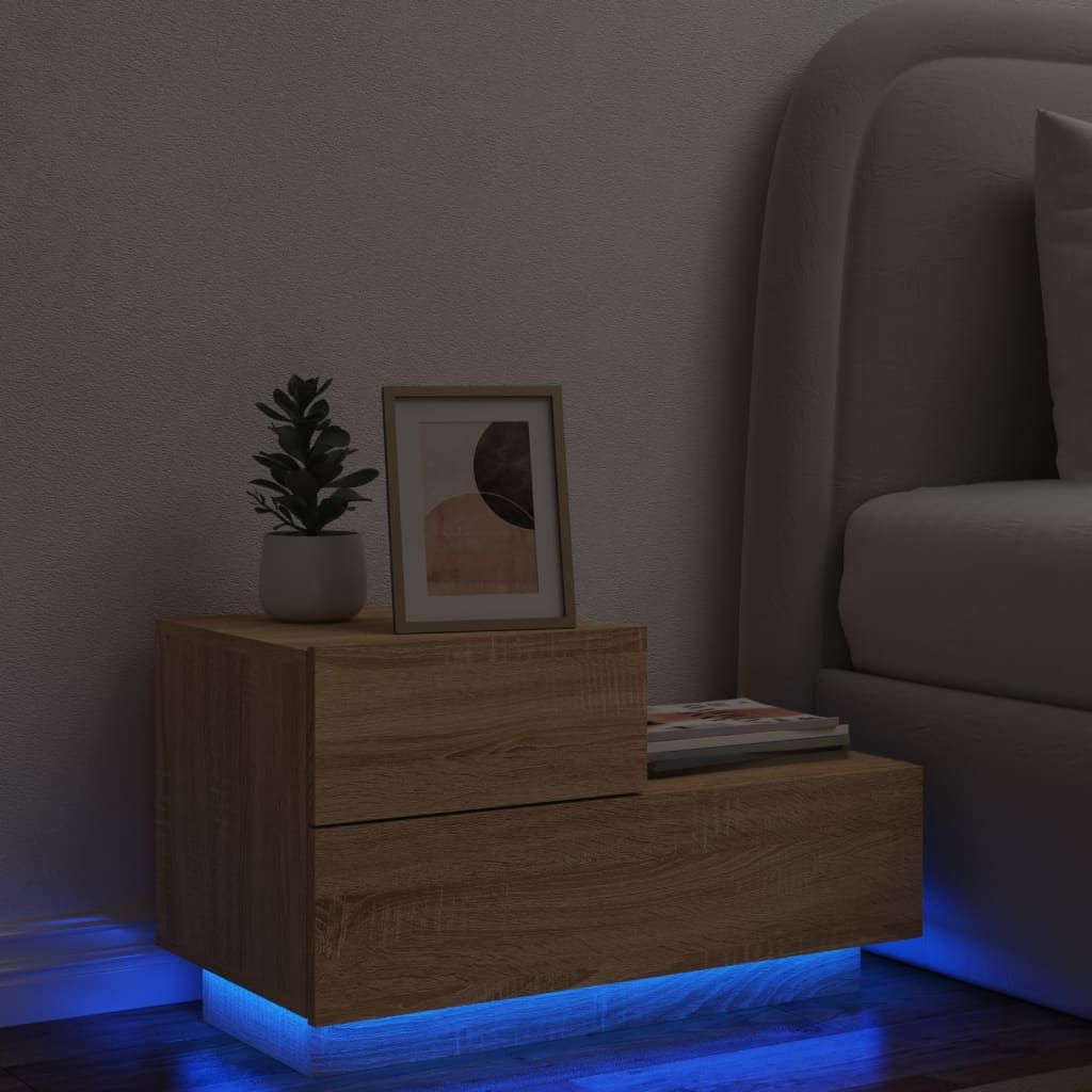Nattbord med LED sonoma eik 70x36x40,5 cm