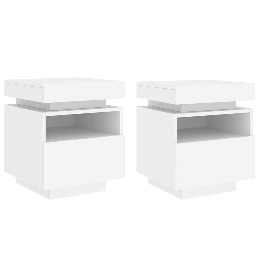 Nattbord med LED 2 stk hvit 40x39x48,5 cm