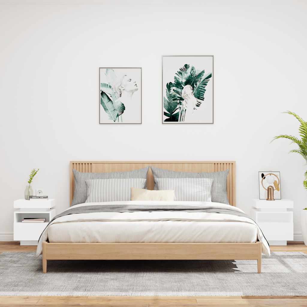 Nattbord med LED 2 stk hvit 40x39x48,5 cm