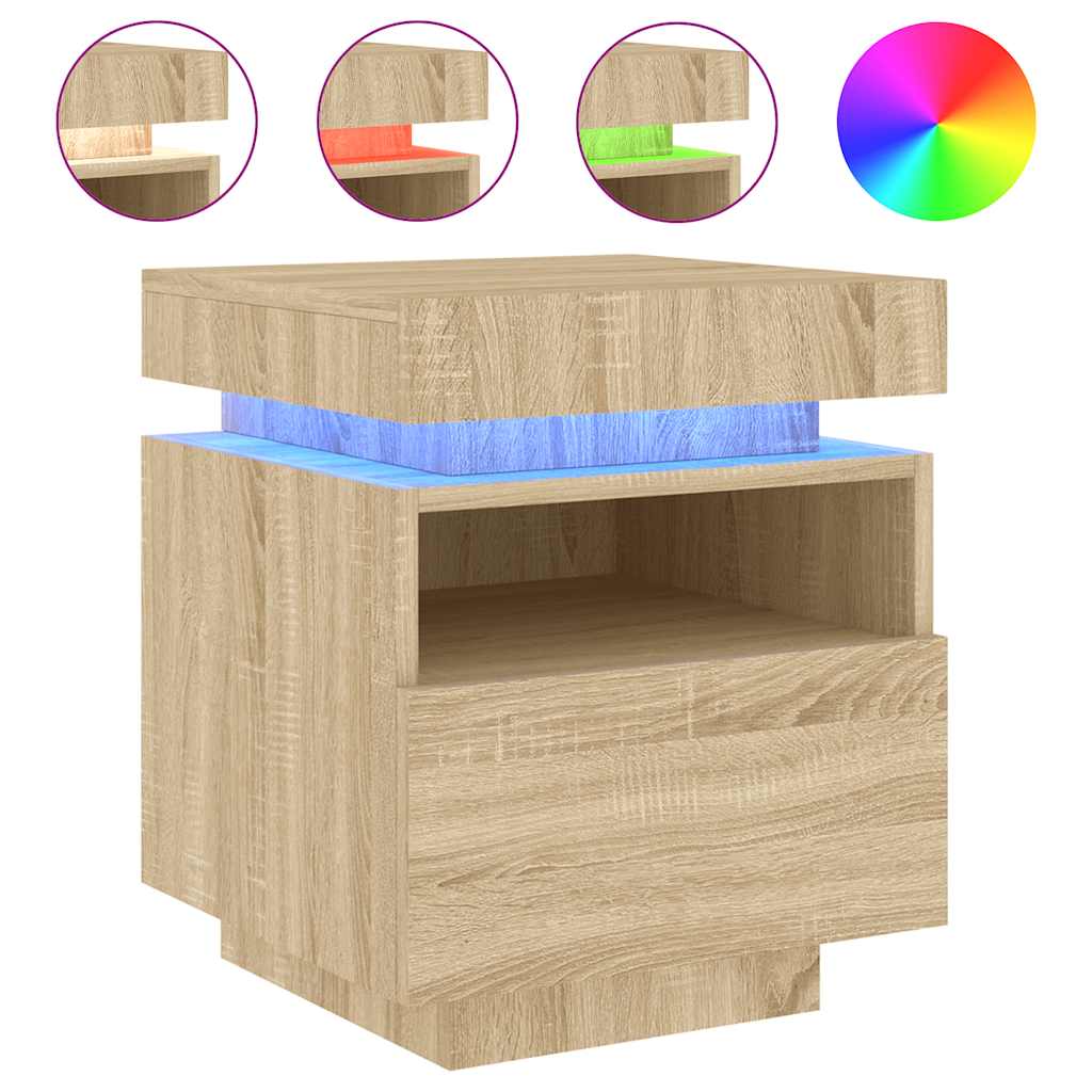 Nattbord med LED sonoma eik 40x39x48,5 cm