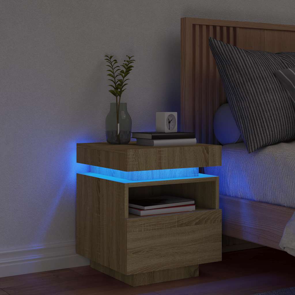 Nattbord med LED sonoma eik 40x39x48,5 cm