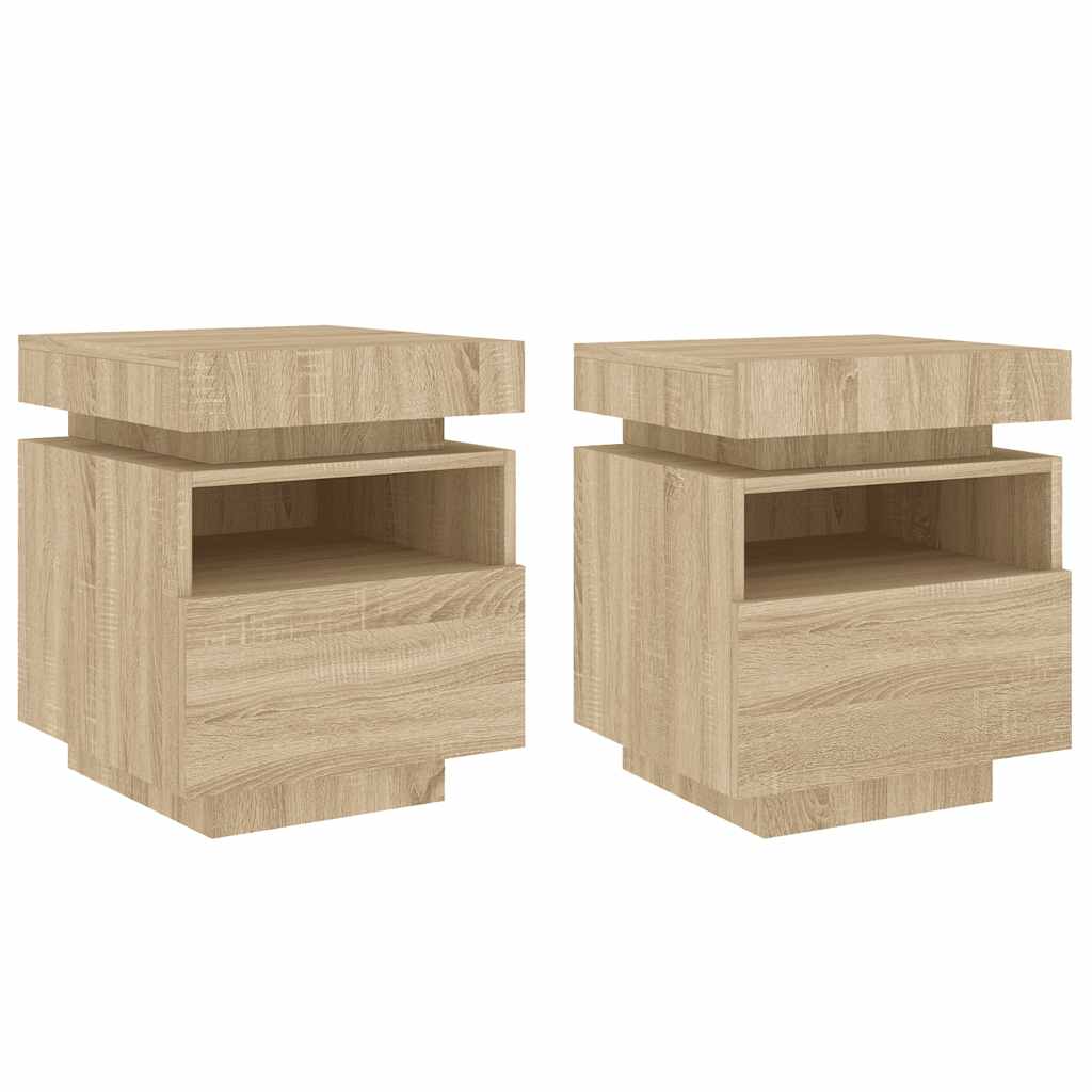 Nattbord med LED 2 stk sonoma eik 40x39x48,5 cm