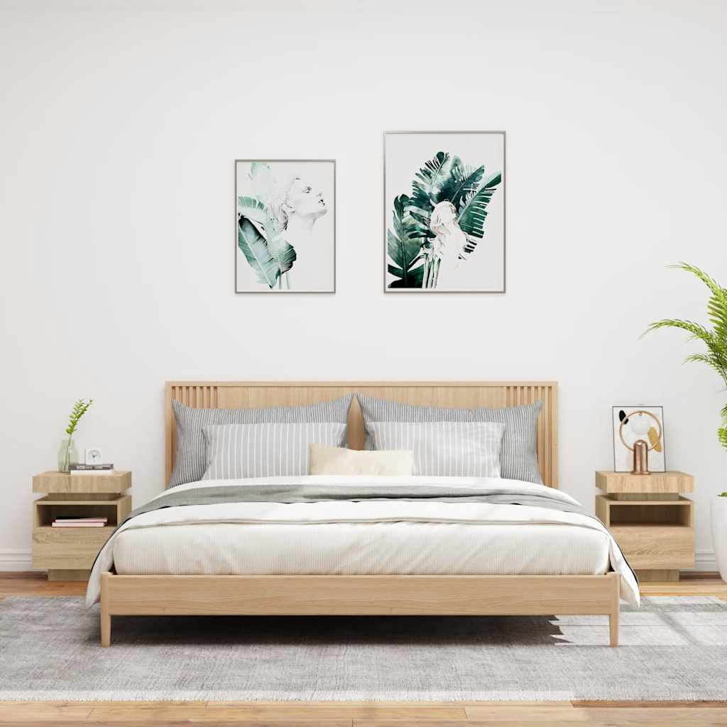 Nattbord med LED 2 stk sonoma eik 40x39x48,5 cm