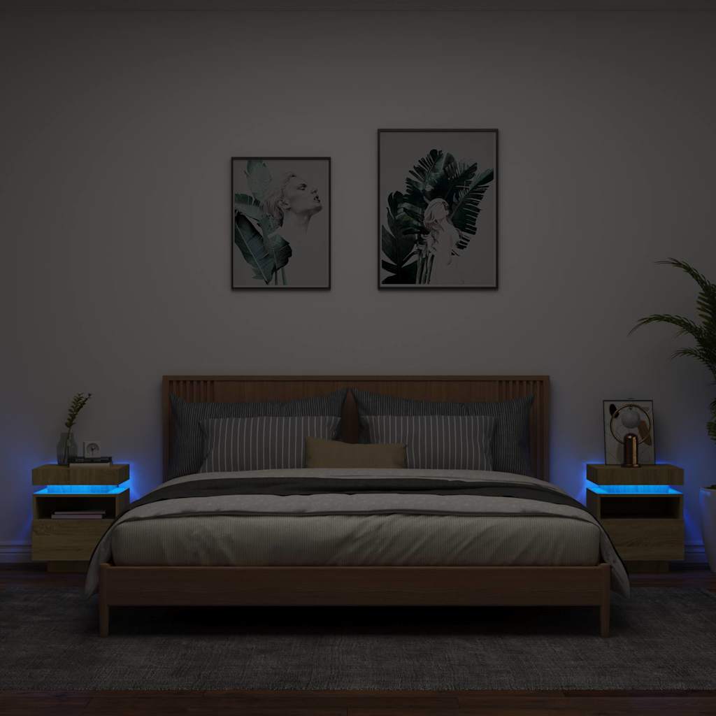 Nattbord med LED 2 stk sonoma eik 40x39x48,5 cm