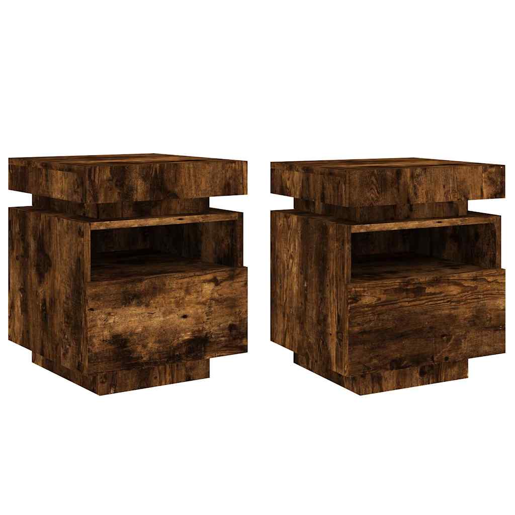 Nattbord med LED 2 stk røkt eik 40x39x48,5 cm