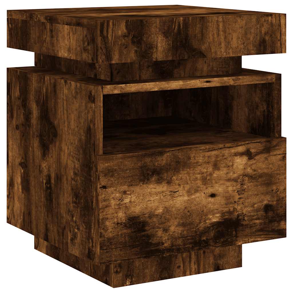Nattbord med LED 2 stk røkt eik 40x39x48,5 cm
