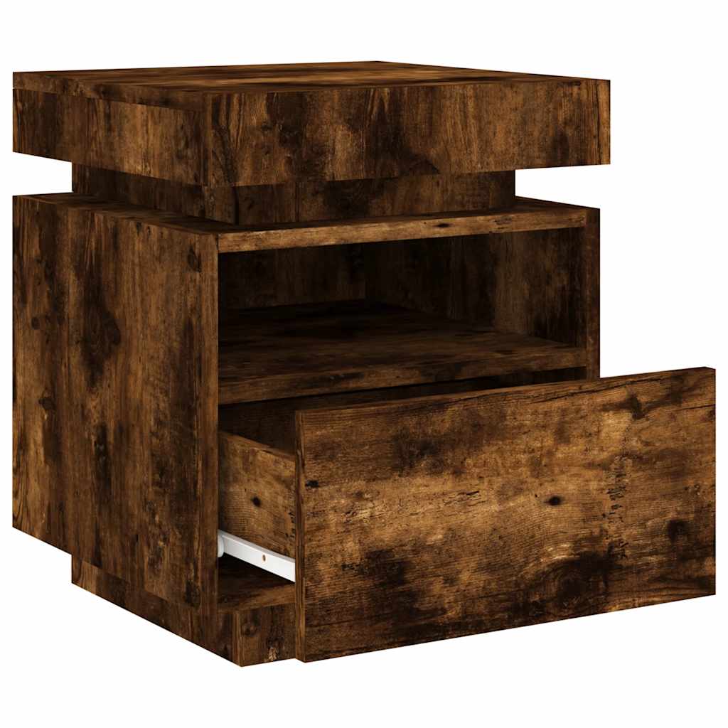 Nattbord med LED 2 stk røkt eik 40x39x48,5 cm