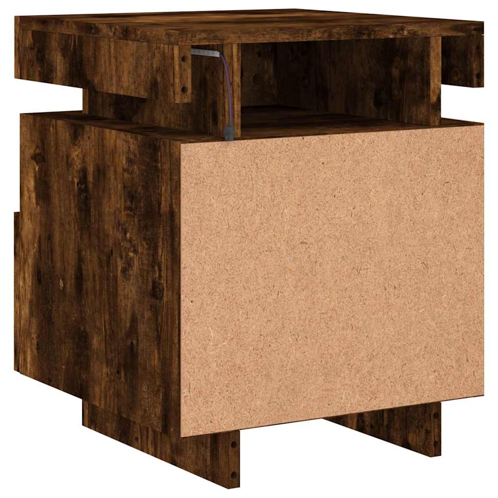 Nattbord med LED 2 stk røkt eik 40x39x48,5 cm