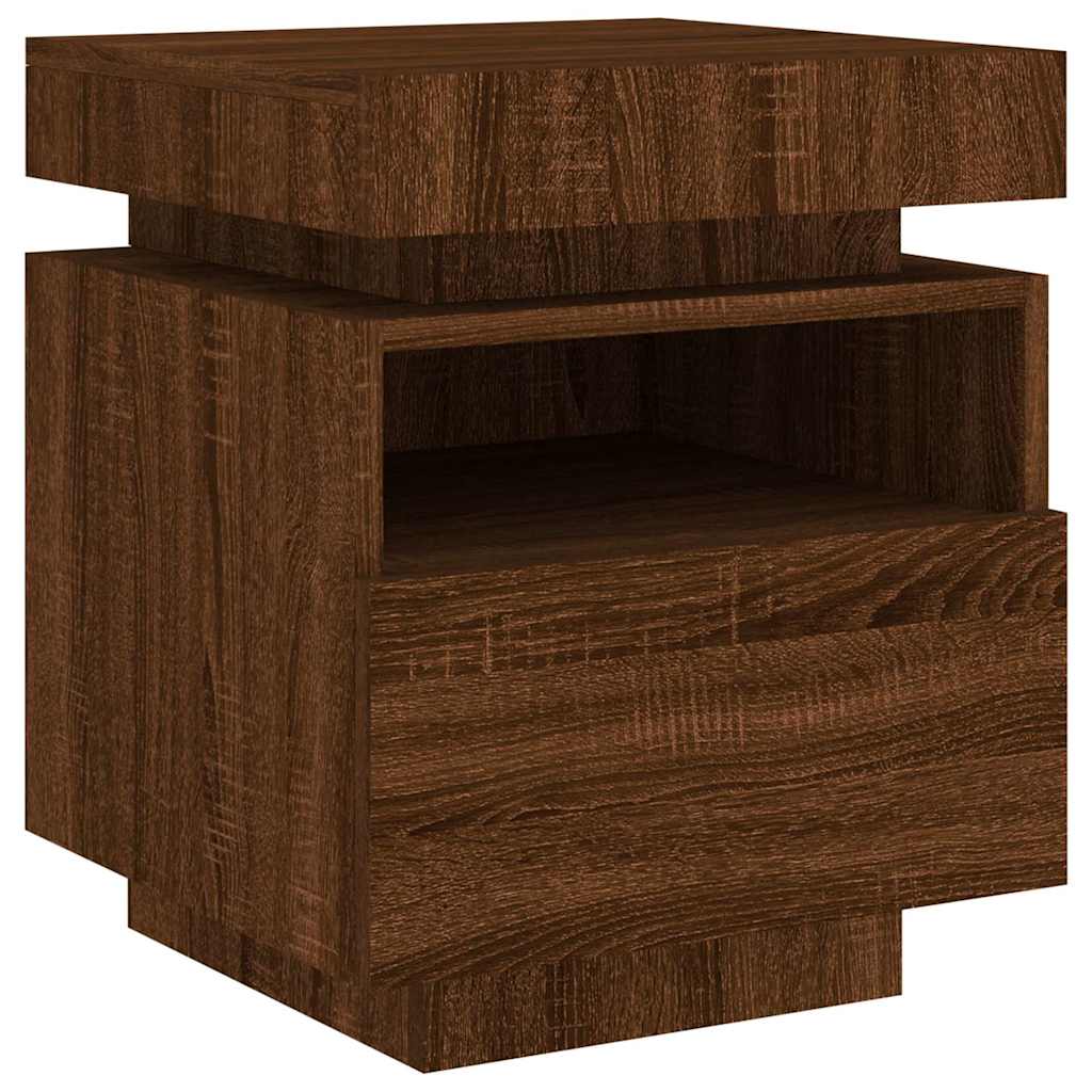 Nattbord med LED brun eik 40x39x48,5 cm