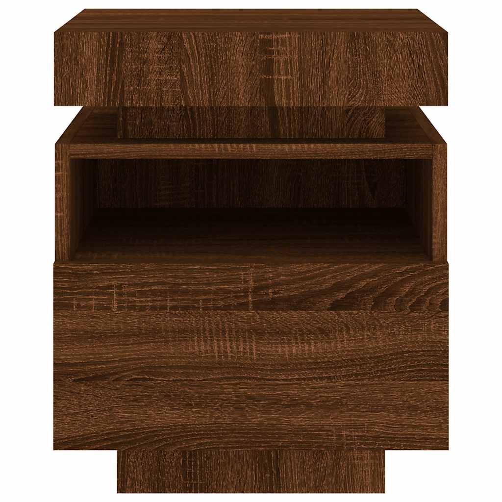 Nattbord med LED brun eik 40x39x48,5 cm