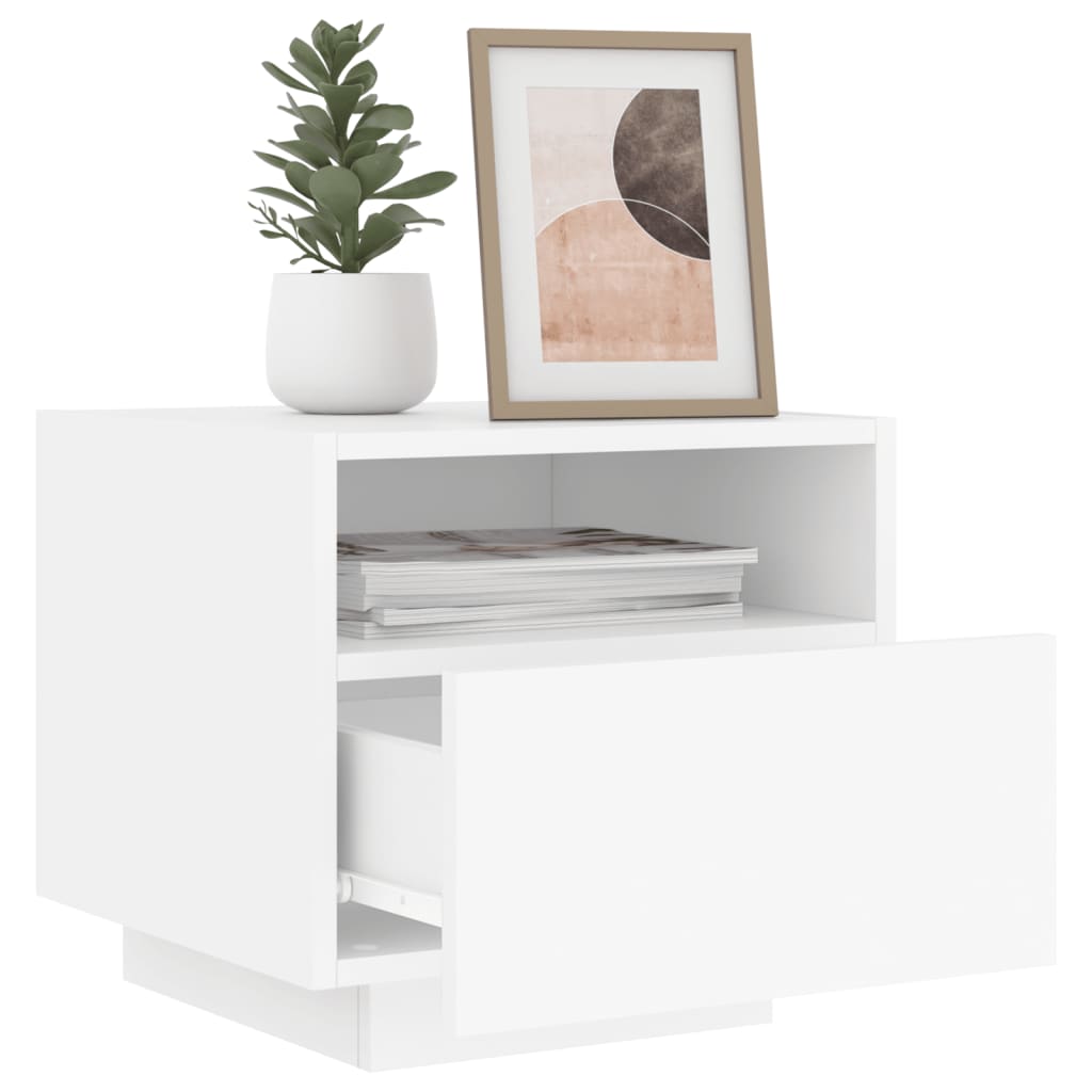 Nattbord med LED hvit 40x39x37 cm