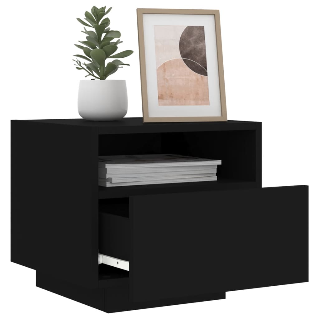 Nattbord med LED svart 40x39x37 cm