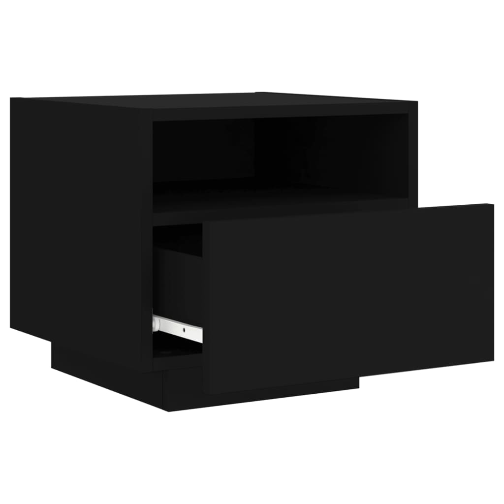 Nattbord med LED svart 40x39x37 cm