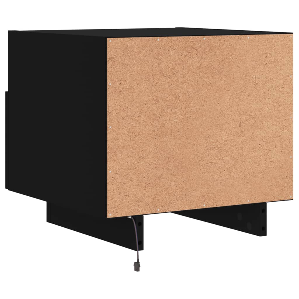 Nattbord med LED svart 40x39x37 cm