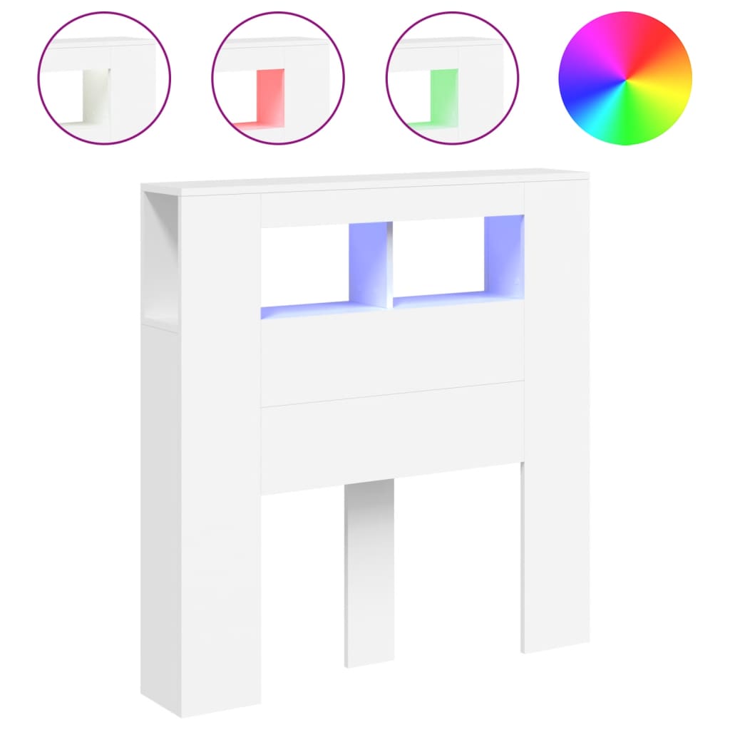 Sengegavl med LED hvit 100x18,5x103,5 cm konstruert tre