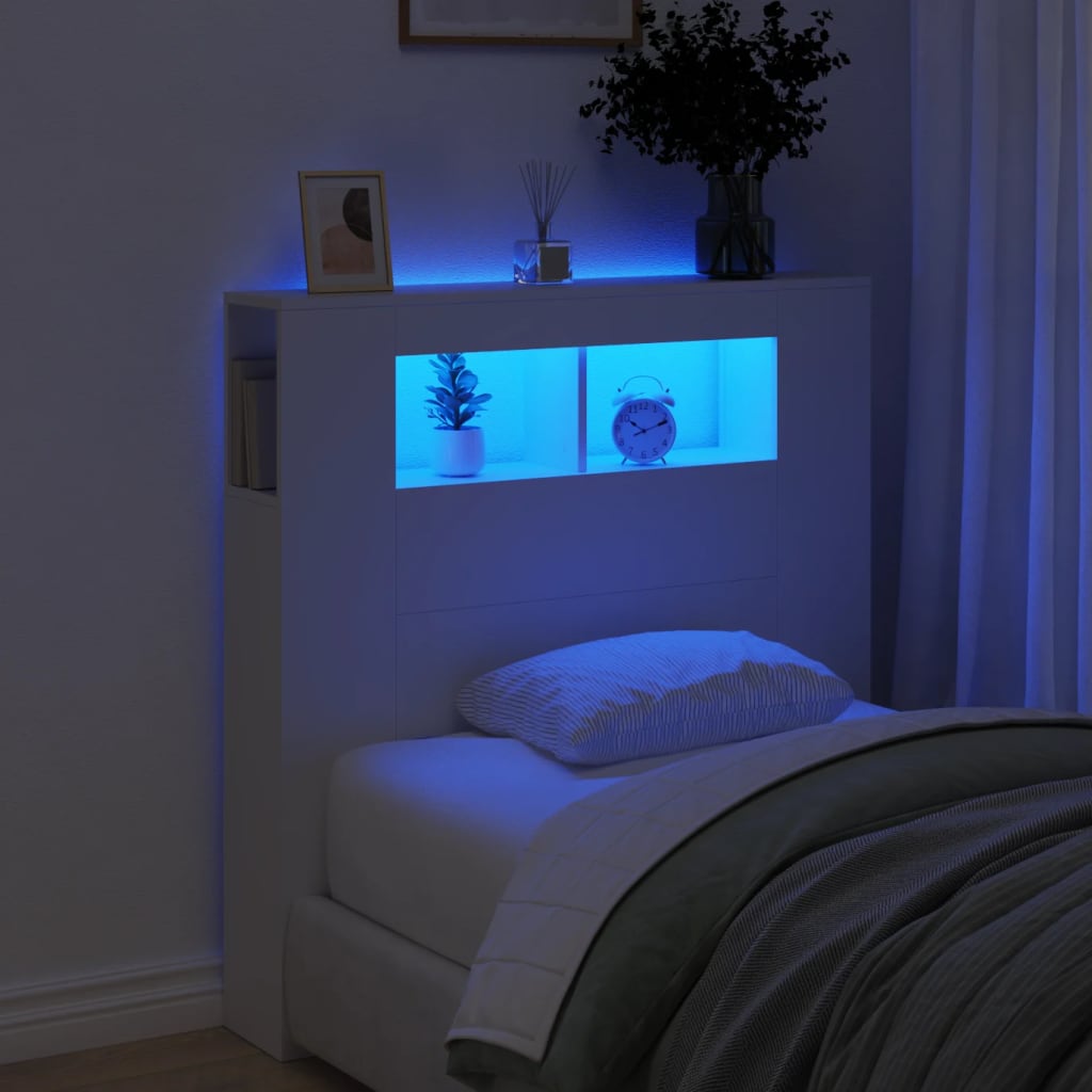Sengegavl med LED hvit 100x18,5x103,5 cm konstruert tre