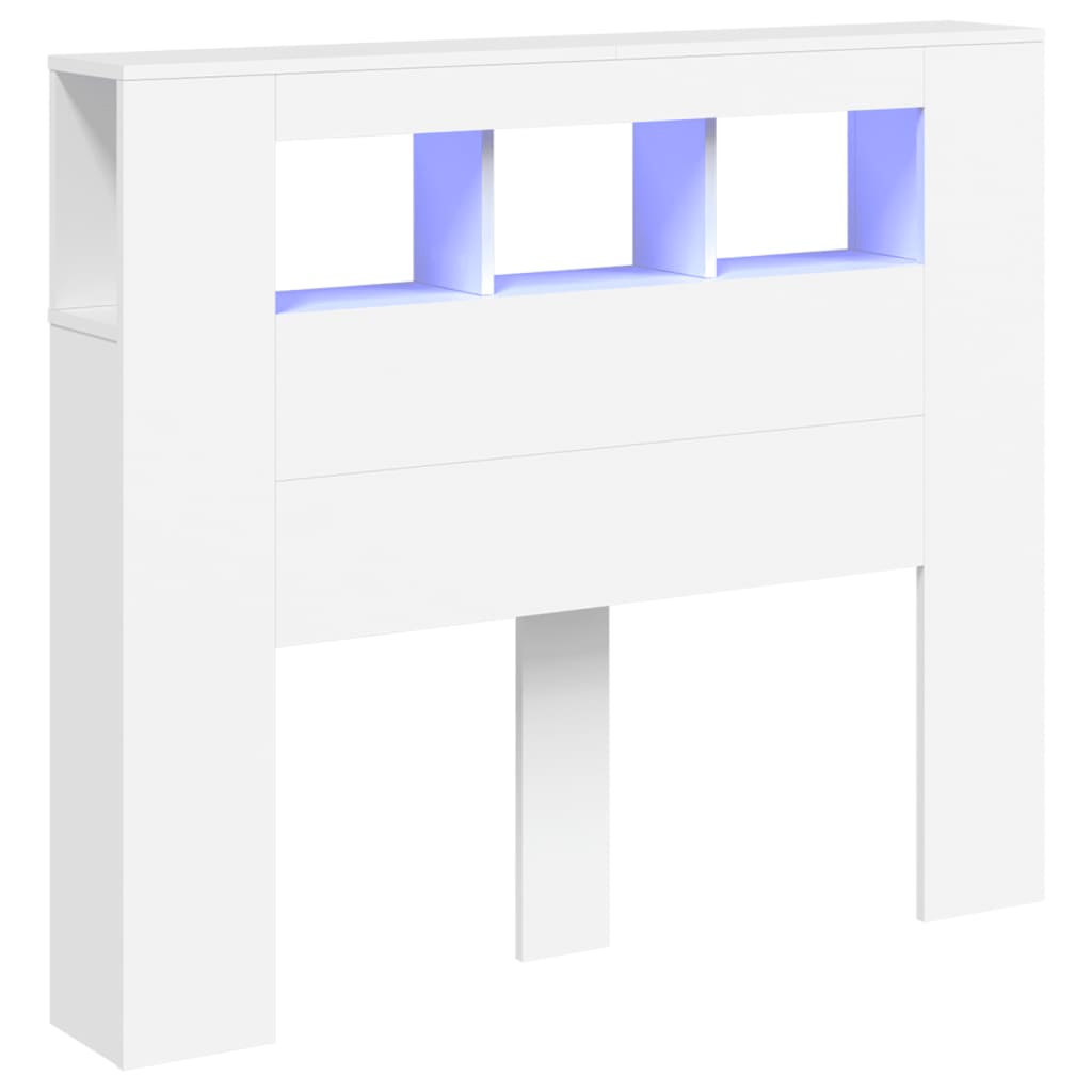 Sengegavl med LED hvit 120x18,5x103,5 cm konstruert tre