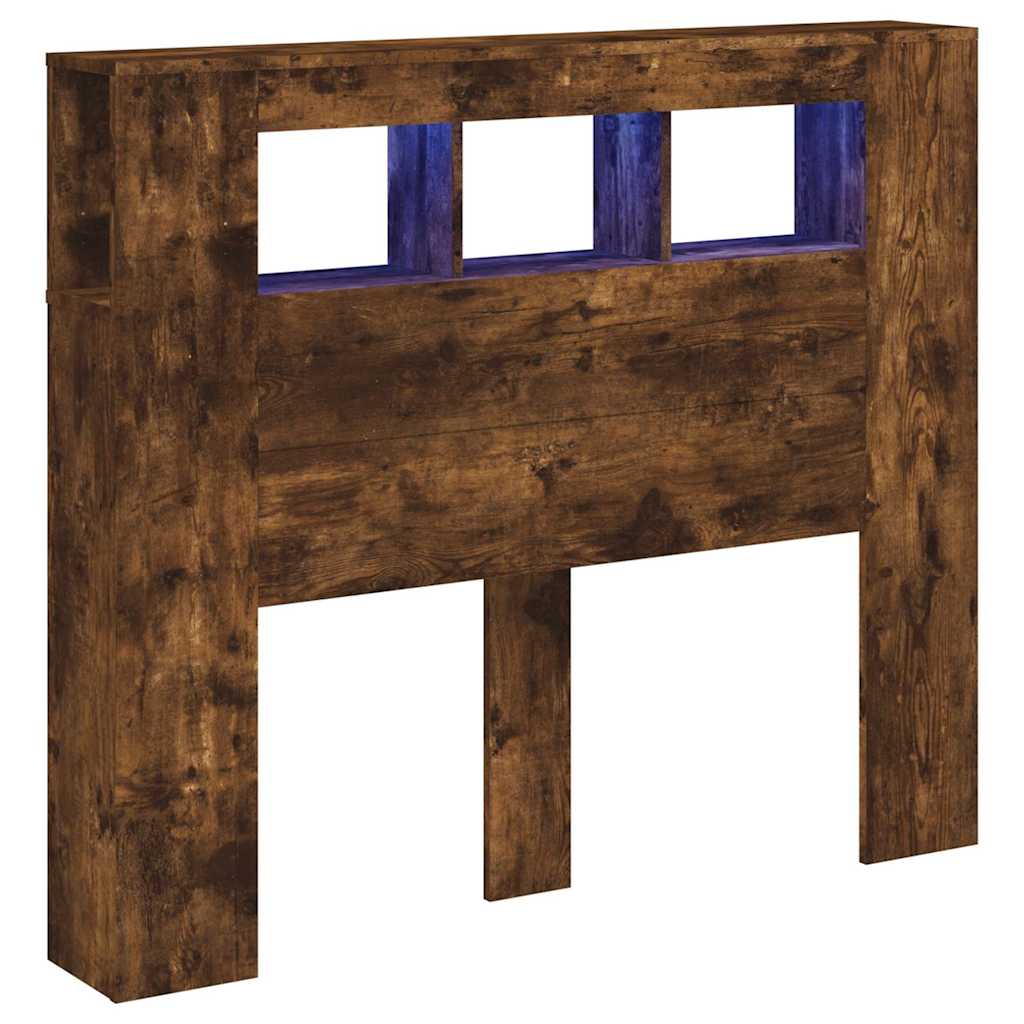 Sengegavl med LED røkt eik 120x18,5x103,5 cm konstruert tre