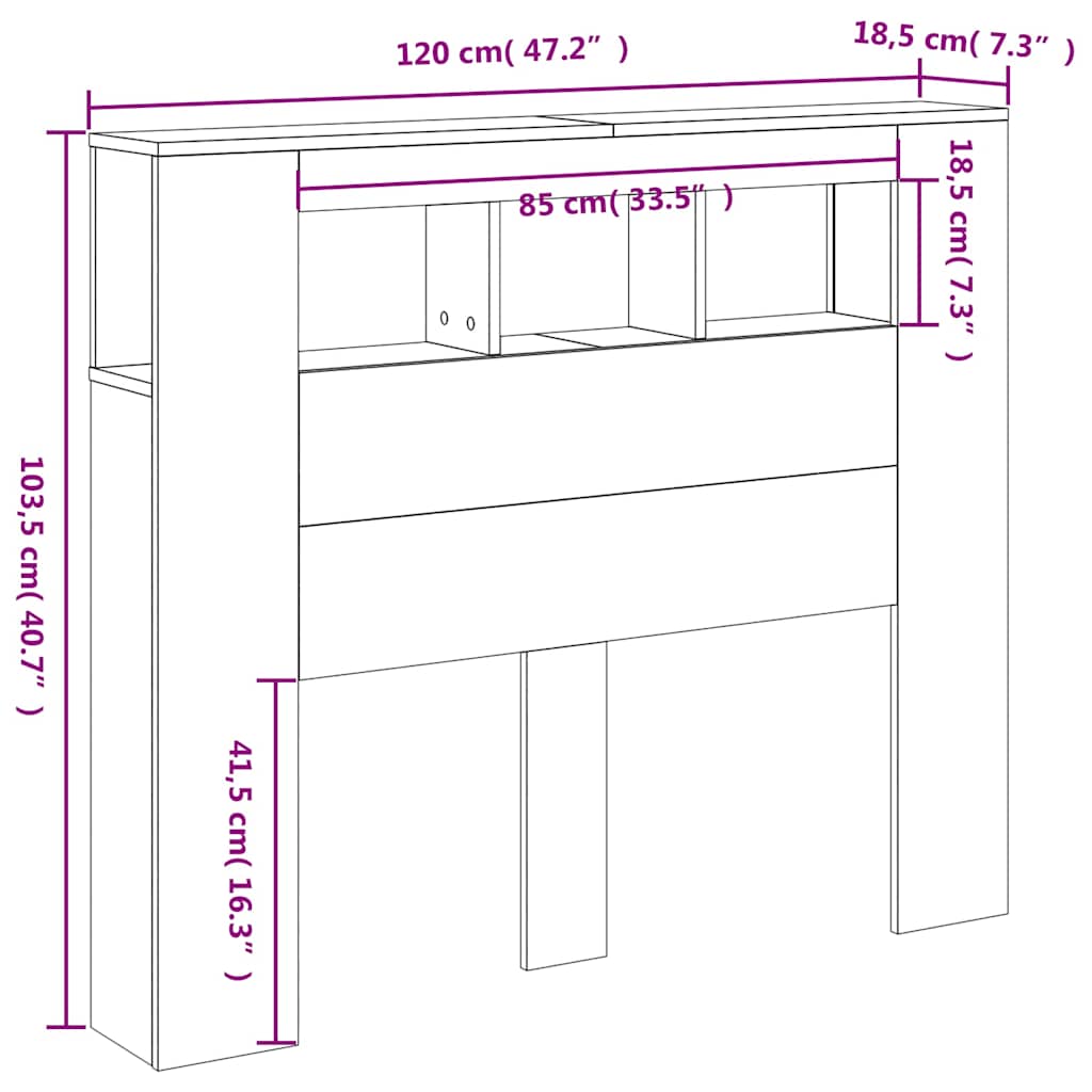 Sengegavl med LED røkt eik 120x18,5x103,5 cm konstruert tre